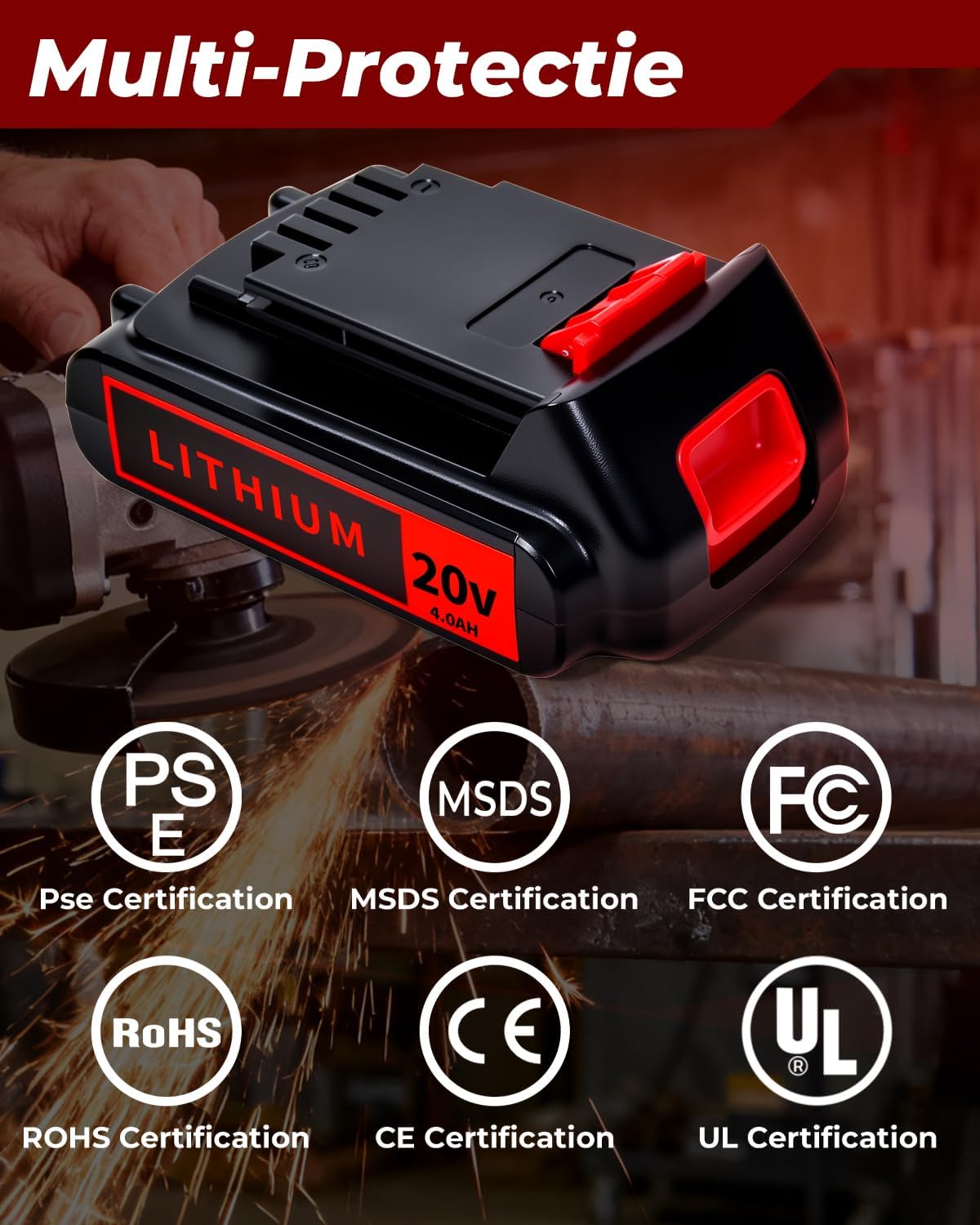 Black and Decker 20V 4.0Ah Lithium-Ion Battery - High-Capacity Replacement, 2-Pack, Compatible with LBXR20 & More