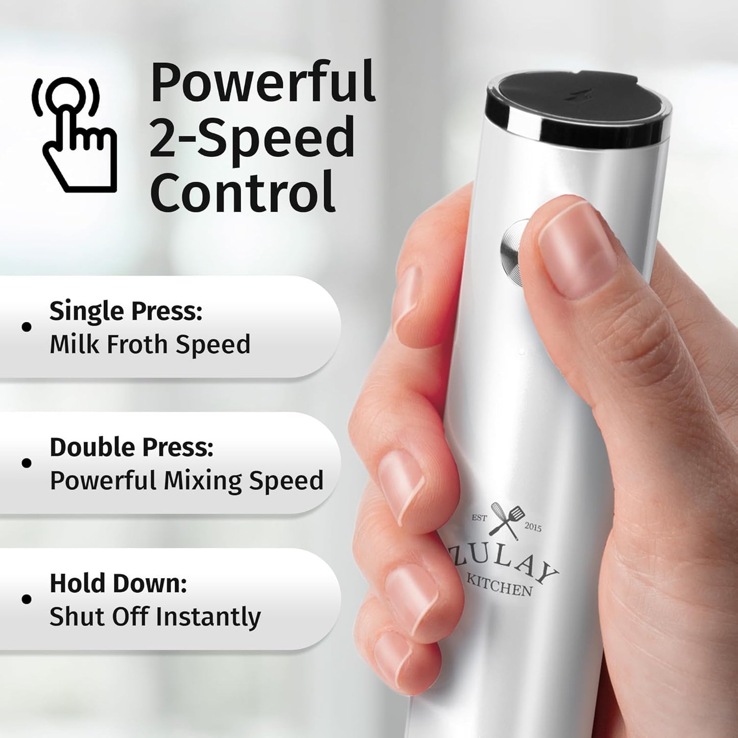 Zulay Kitchen Rechargeable Milk Frother - Powerful 2-Speed Motor & Waterproof Design - Snow White