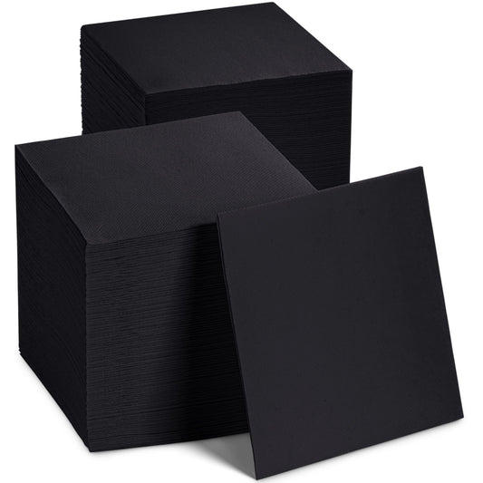 Disposable Cocktail Napkins Black Paper, 2-Ply Quilted Colored Black Napkins For Wedding, Reception, Party Or Event (200, 10" x 10")