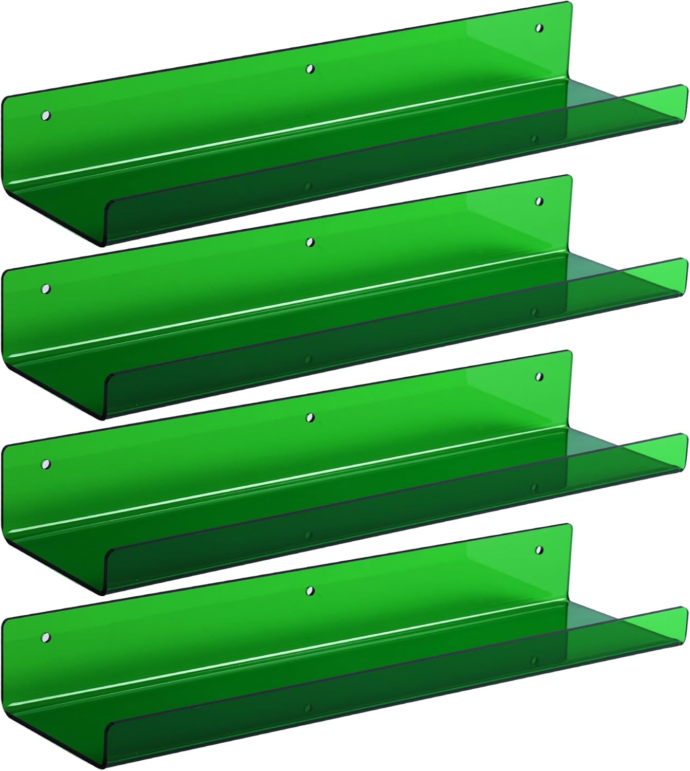 Upsimples Acrylic Wall Shelves - 15" Clear Green Floating Display Shelf Set for Bathroom & Bedroom | 4 Pack