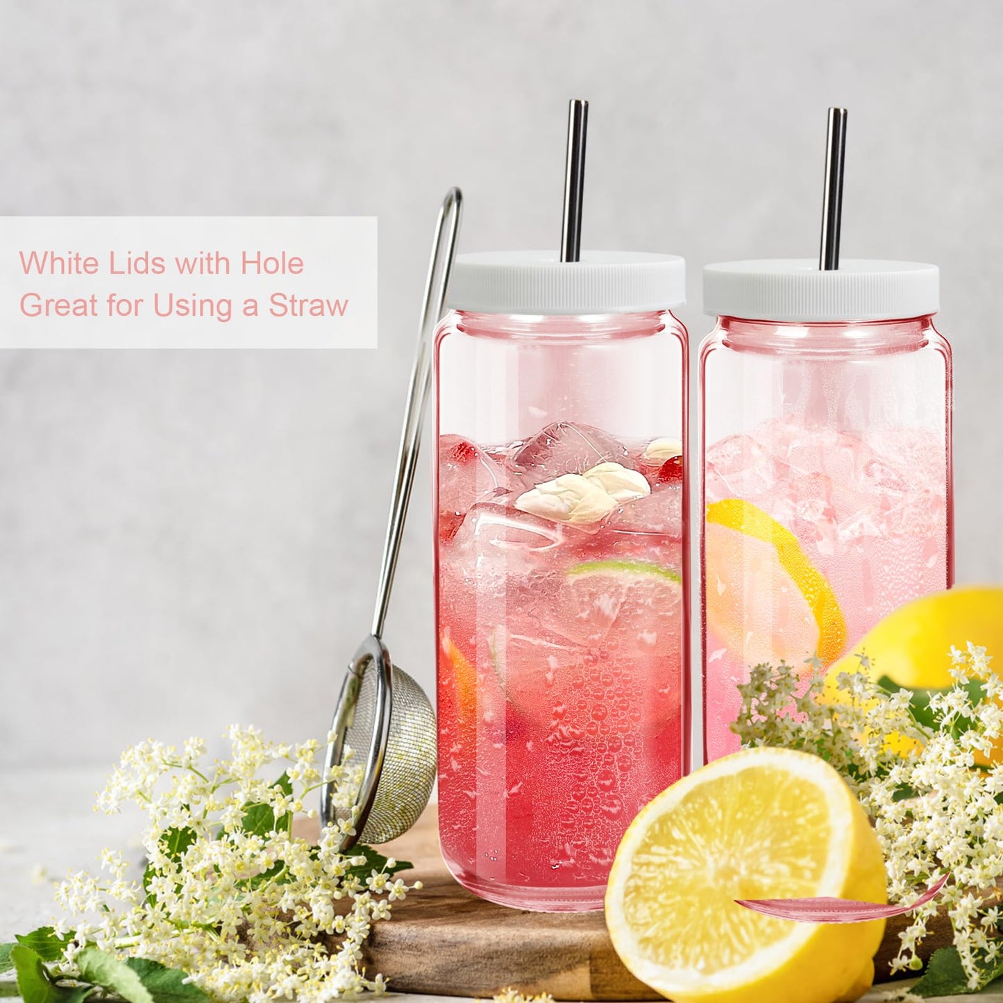 Ruckae Green 16oz 10 Pack Juice Bottles, Glass Bottles Juicing with Lids, Smoothie Cup Lids and Straws, Water Bottle Mason Jar Drinking Glasses for Juicing, Smoothies, Kombucha