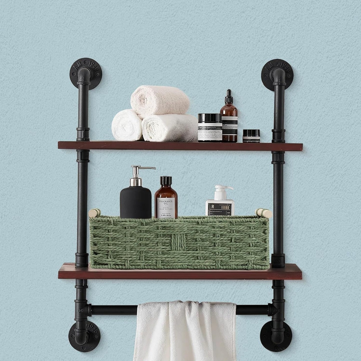 Regine Switzerland Toilet Paper Storage Basket - Decorative Wicker Design with Wooden Handles | Green Paper Rope for Bathroom Decor