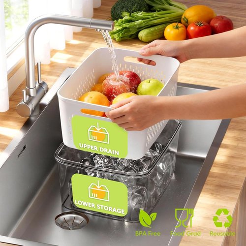 HOMETALL 5-Pack Fruit Storage Containers - Leakproof Fridge Organizers with Removable Colanders | Ideal for Berries, Vegetables, and Salads