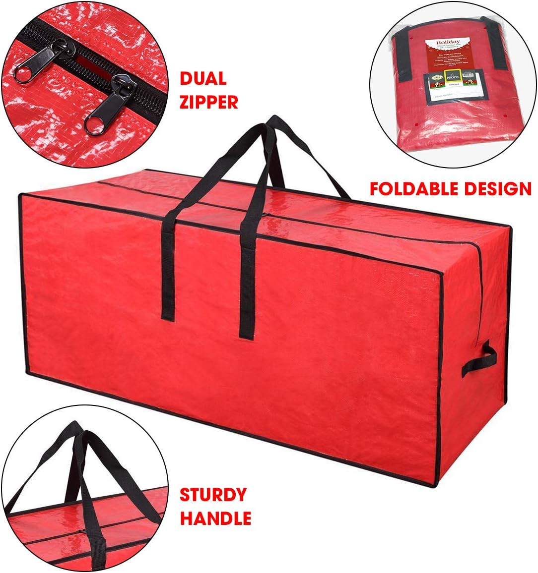 Primode Christmas Tree Storage Bag - Fits Up to 7.5 Ft Disassembled Trees | Protective Zippered Case (Red)