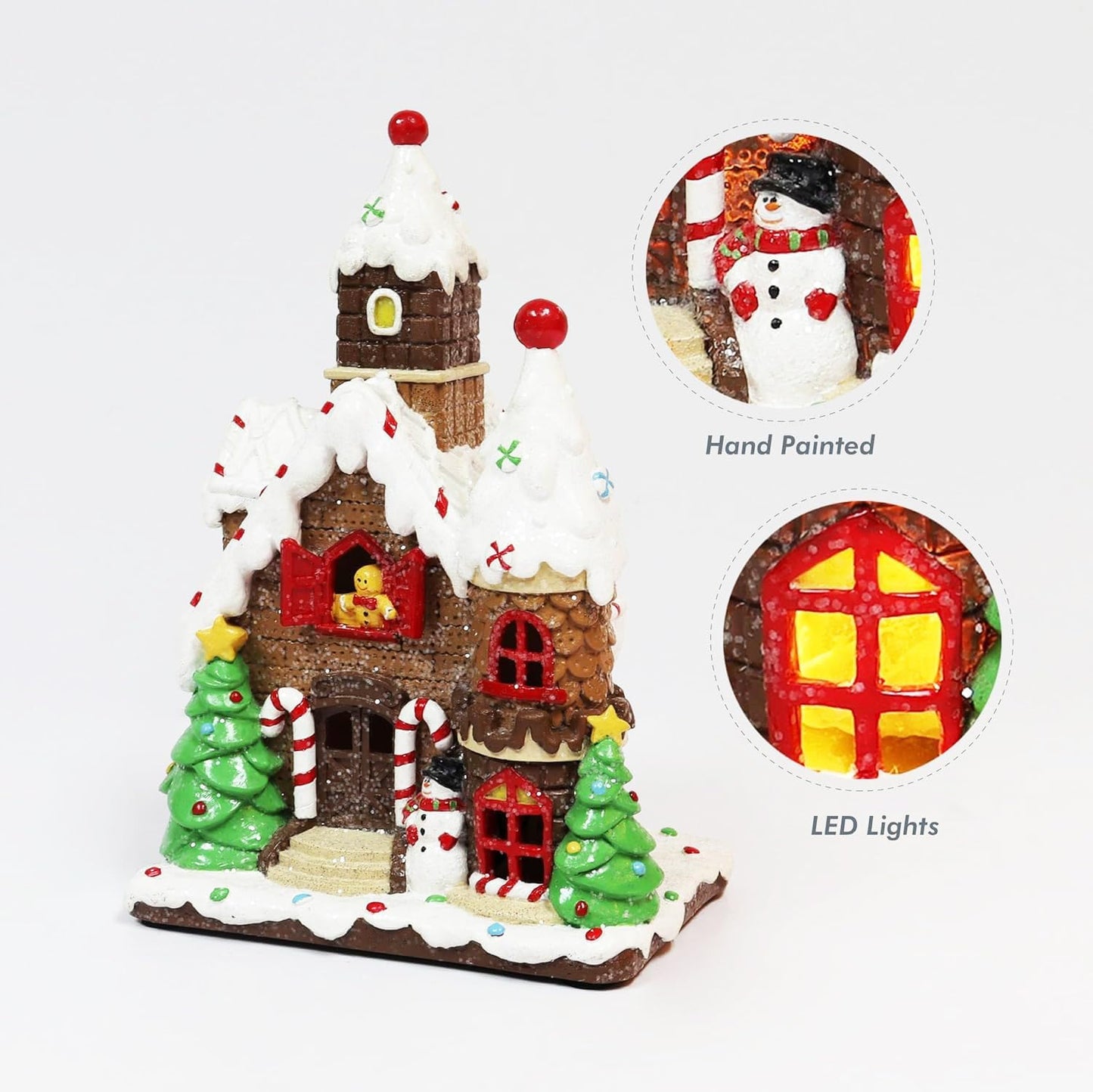 Moments In Time Christmas Gingerbread House - Hand-Painted Resin Décor with LED Lights | 10”H Tabletop Display