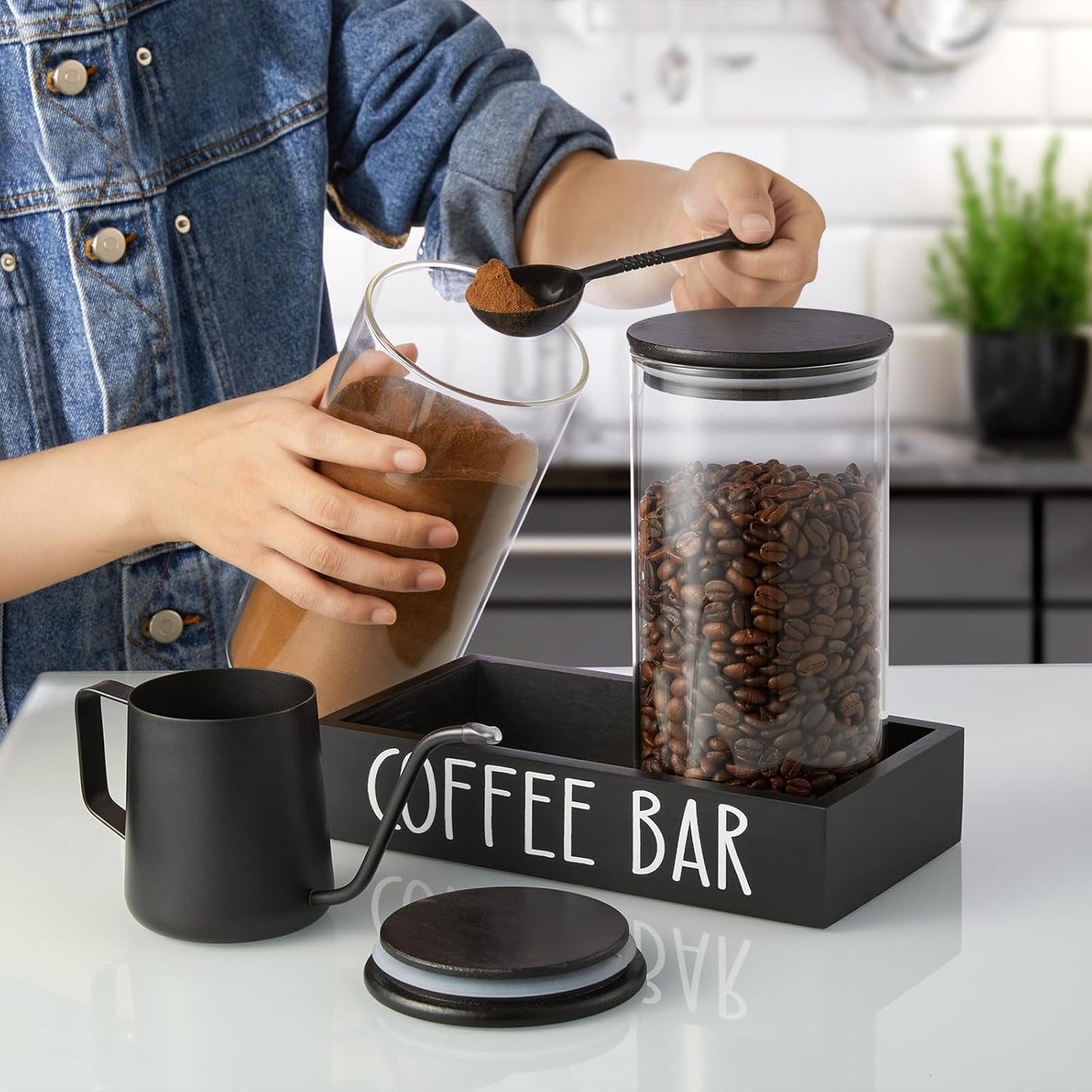 OUTNILI Broom Holder Wall Mount & Coffee Canister Set - Space-Saving Organization Solution