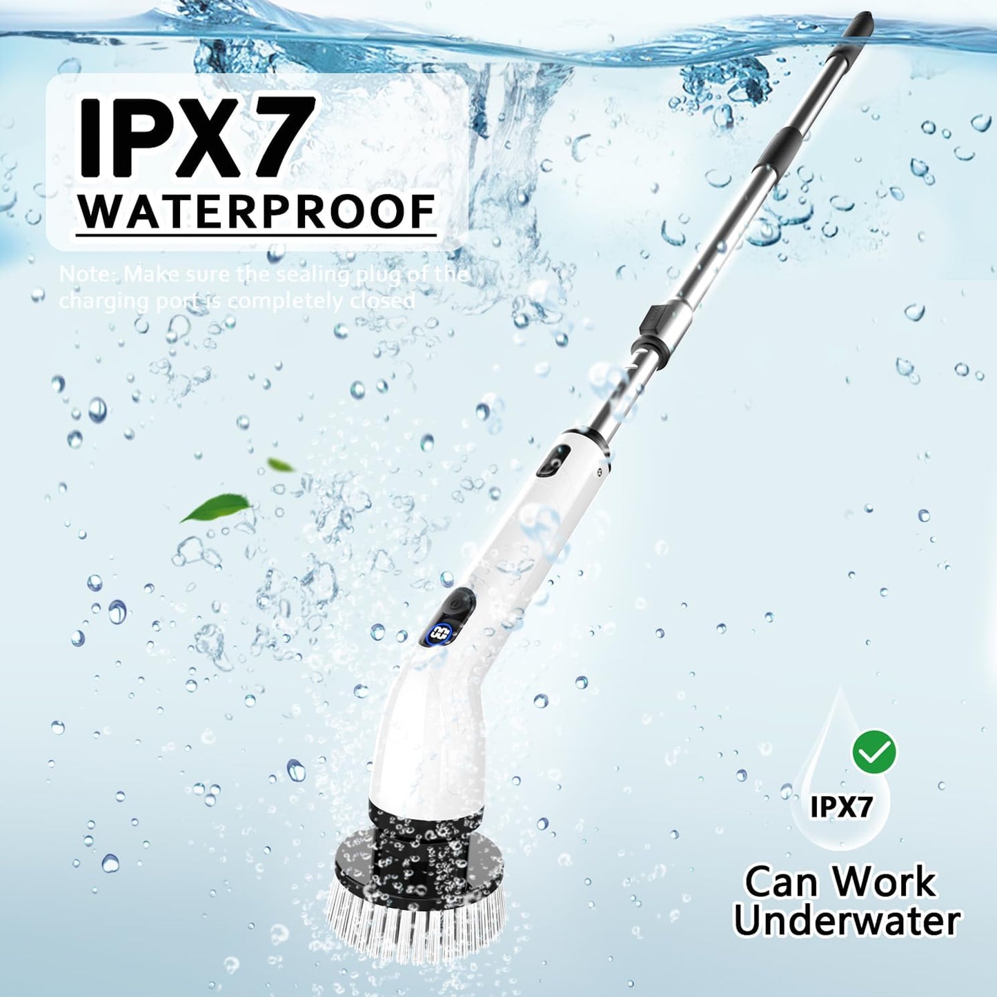 TUYU Electric Spin Scrubber - Cordless IPX7 Waterproof Bathroom Cleaner with Adjustable Handle | Powerful LCD Display