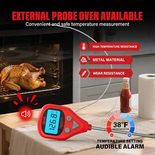 AWLKIM Digital Meat Thermometer - Rechargeable Instant Read with 40-Inch Probe | IP67 Waterproof, Audible Alarm