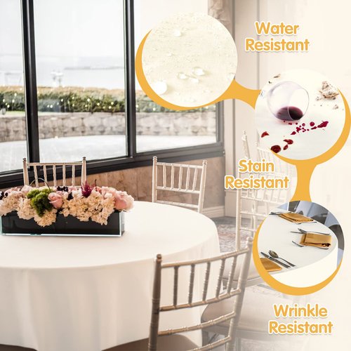 BRILLMAX 4 Pack Ivory Round Tablecloths 108 Inch for 48” Tables - 150 GSM Polyester Fabric, Floor Length Drop, Water, Stain & Wrinkle Resistant Cloth Cover for Wedding Reception Banquet Dining