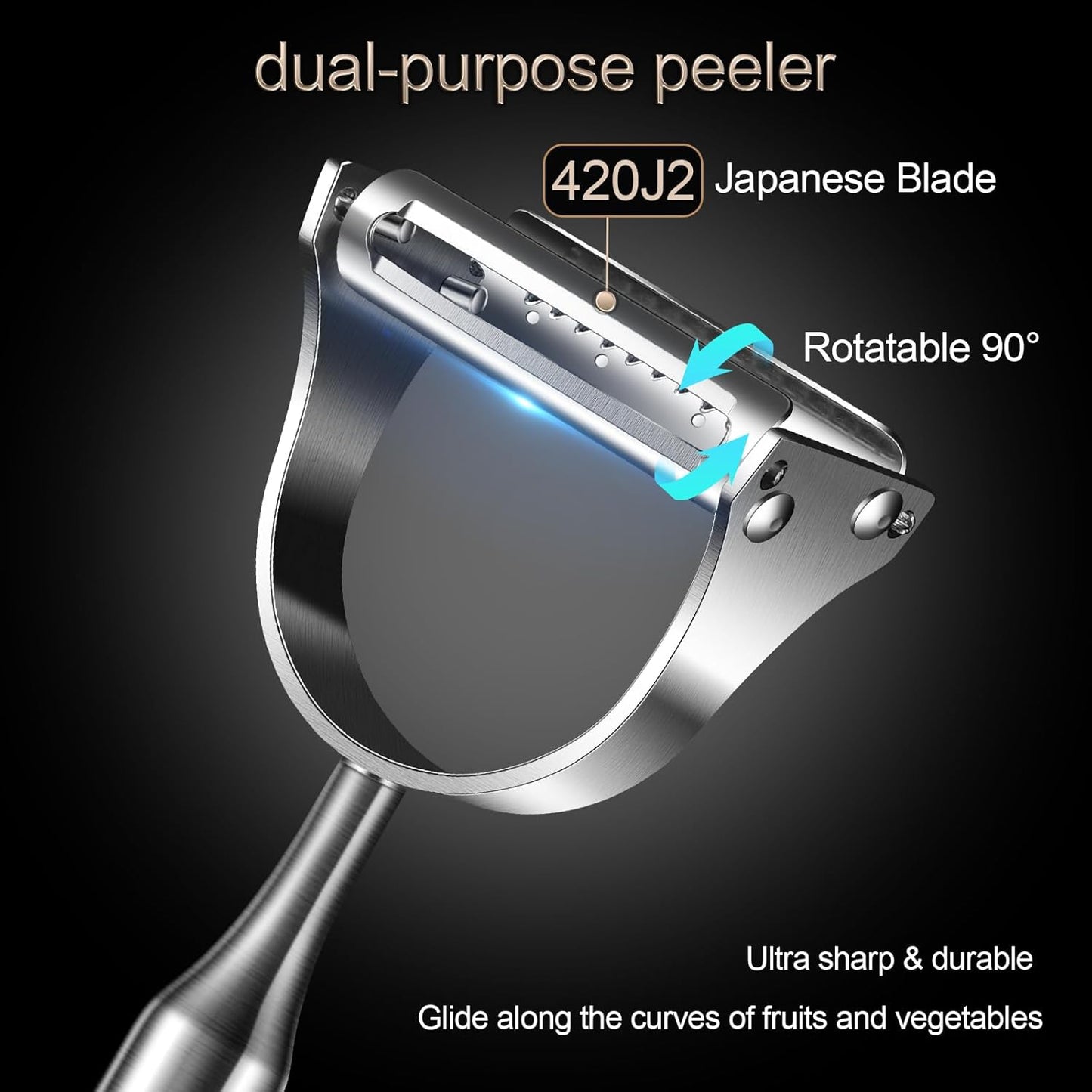 Skiennix Stainless Steel Vegetable Peeler - 2-in-1 Multi-Function Design for Fruits & Veggies | Silver