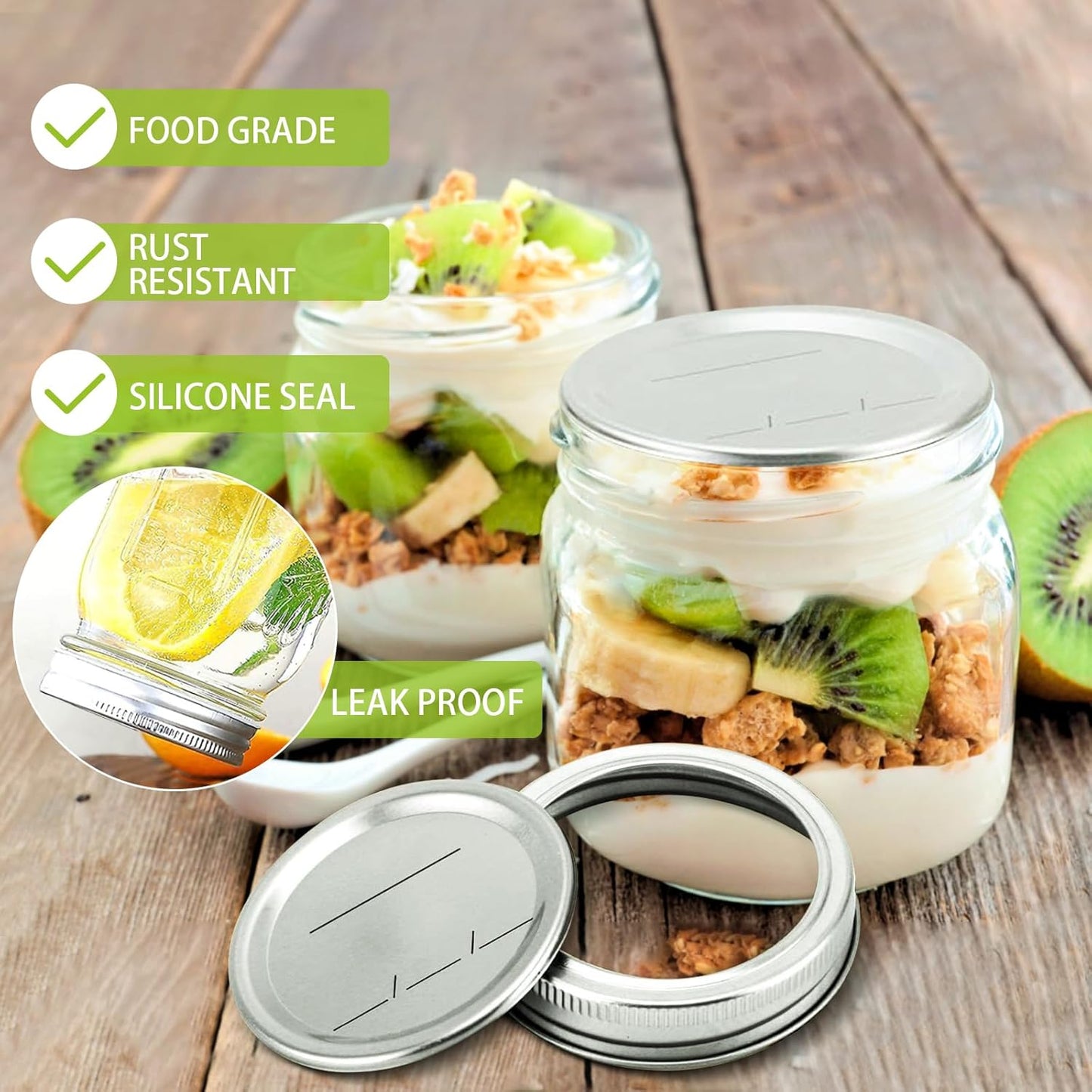 LOVE MOMENT Canning Lids & Rings - 48 Pcs Wide Mouth Mason Jar Lids & Bands | Leak-Proof, Food-Grade
