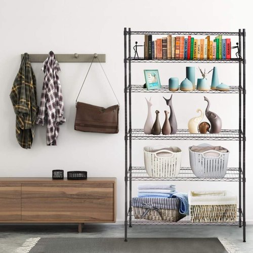 BestOffice | Heavy-Duty 6-Tier Wire Storage Shelves | 42x16x72 | Black | Adjustable Racks | Tool-Free Assembly, Holds Up to 1500 lbs