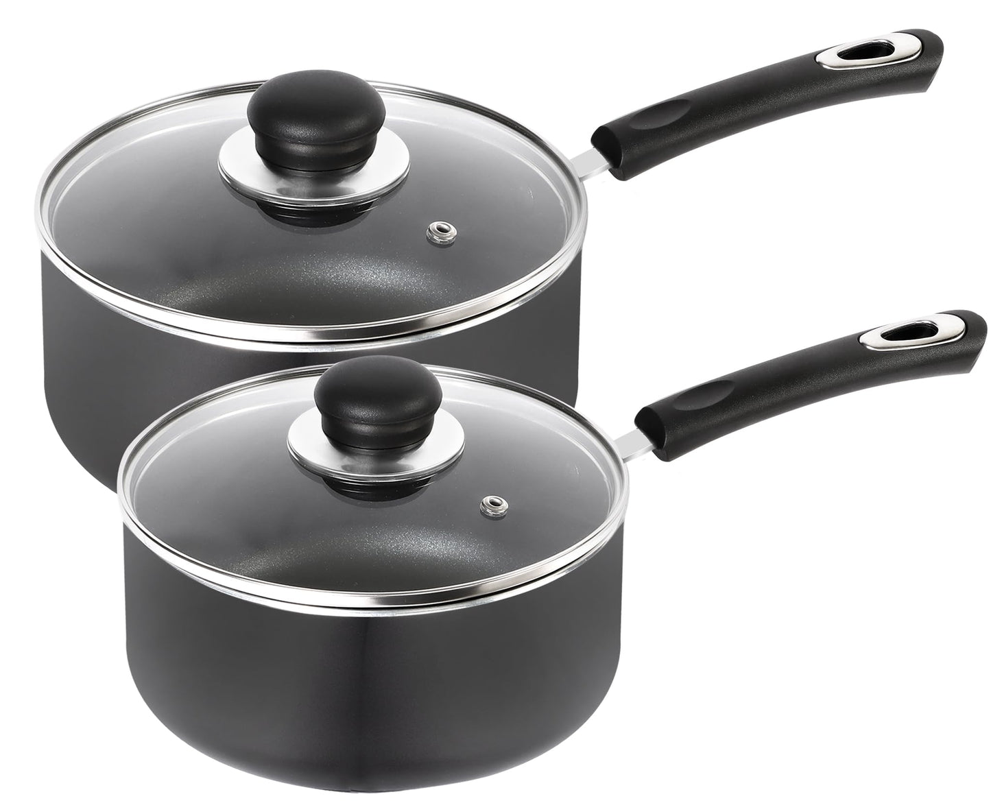 Utopia Kitchen Nonstick Stock Pot Saucepan Set with Lids, 2 Quart and 3 Quarts Multipurpose Stock Pots Set for Home, Kitchen or Restaurant, Grey & Black