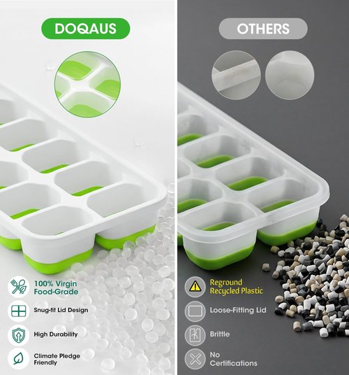 DOQAUS Ice Cube Tray - 4 Pack Stackable Silicone Trays with Lids | BPA-Free, Easy Release for Kitchen & RV