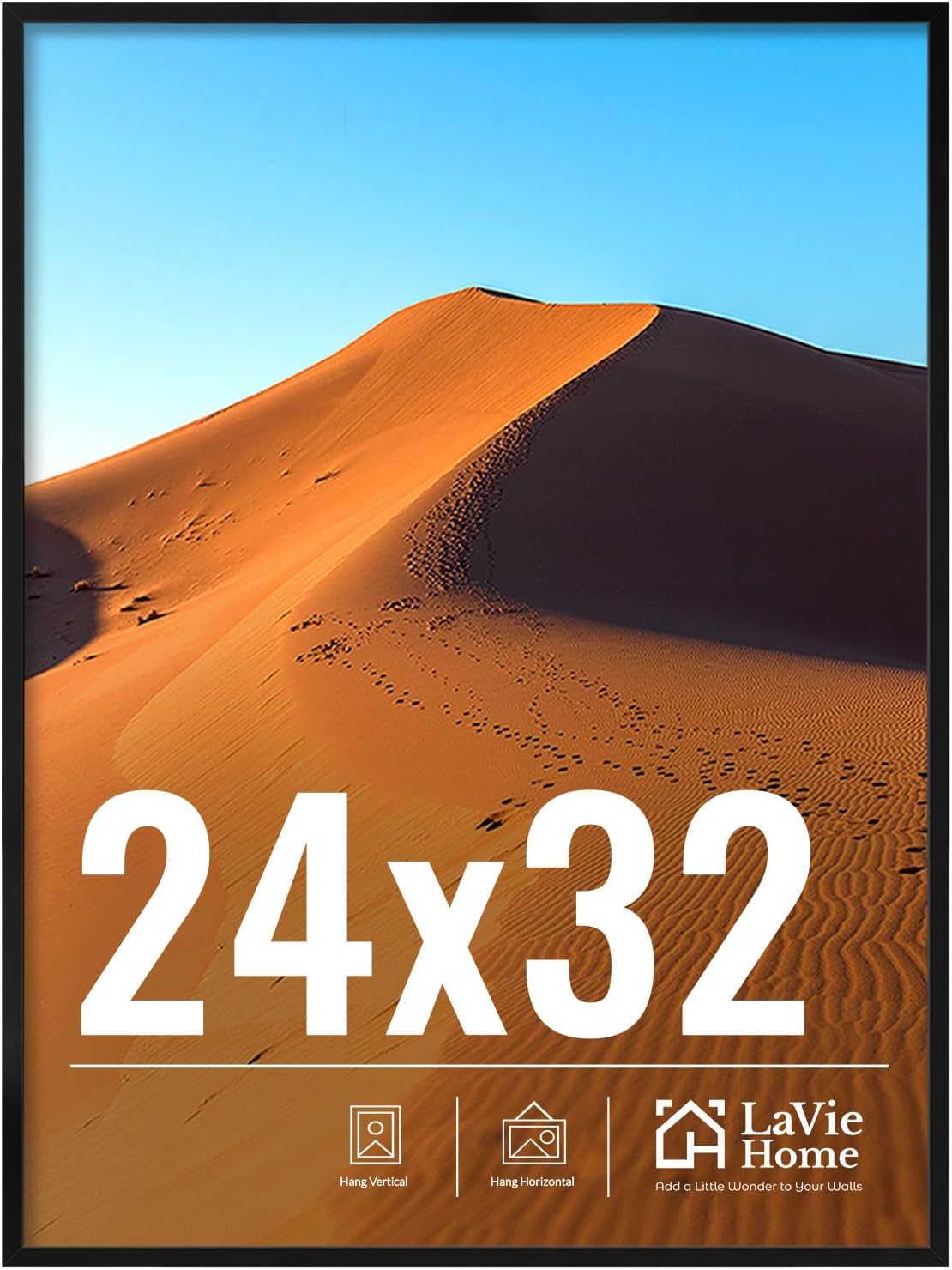 LaVie Home 24x32 Black Picture Frame - HD Plexiglass Wall Display | Vertical & Horizontal Classic Design