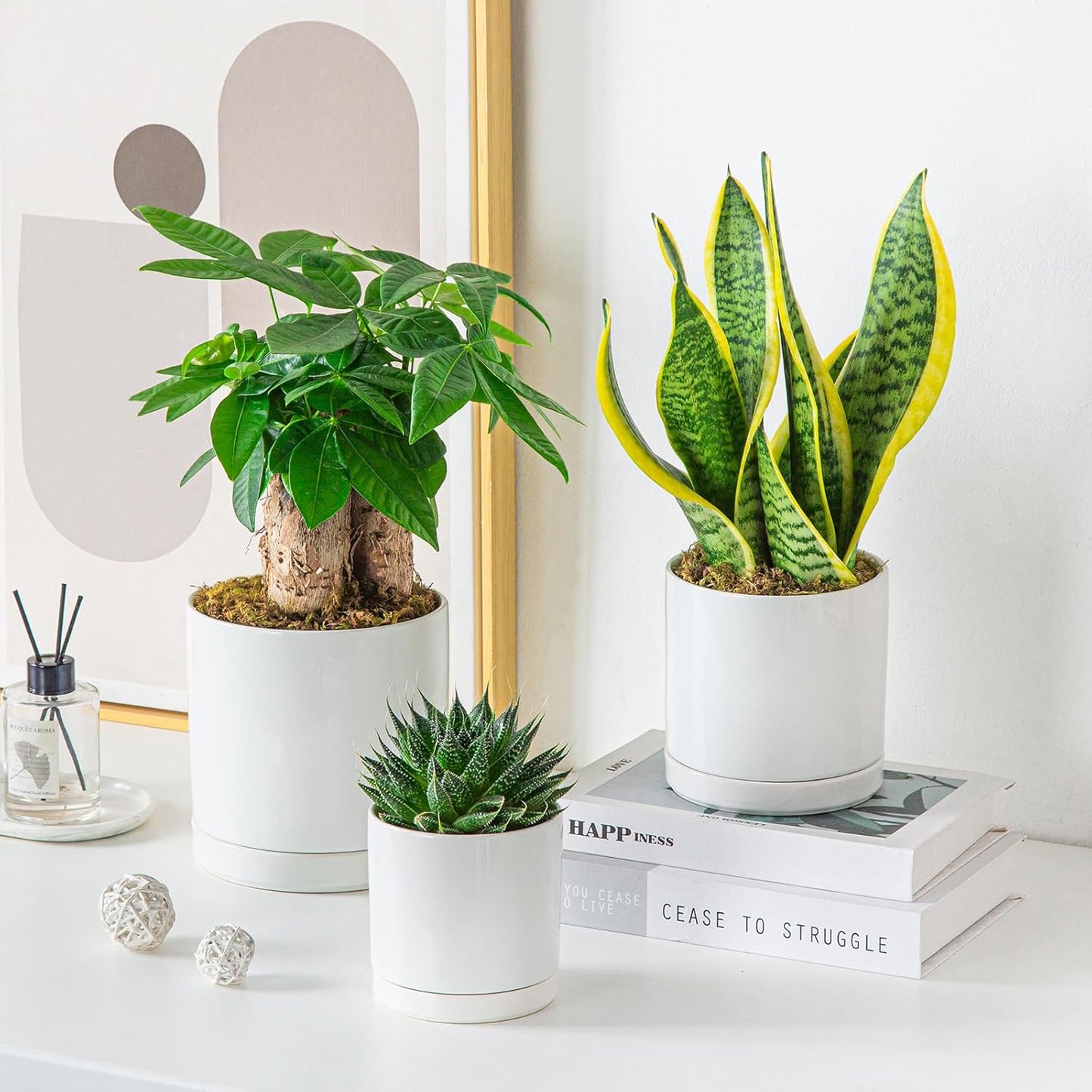 Vancasso Ceramic Plant Pots - 3-Piece Indoor Planters with Drainage | 4.25", 5.25", & 6.25" White Flower Pots