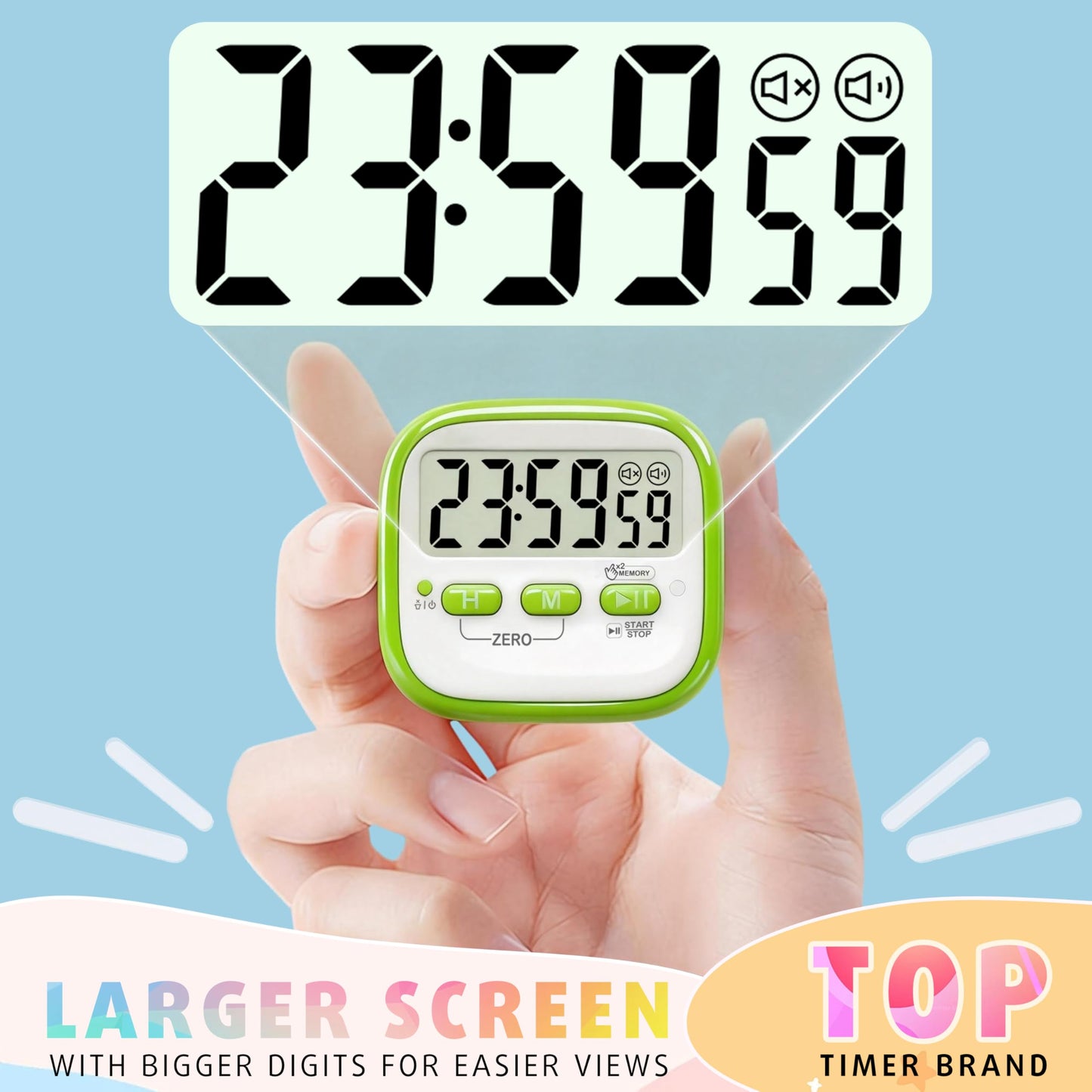 Antonki 2 Pack Classroom Timers for Kids Teachers, Magnetic Countdown Digital Kitchen Timer for Cooking, Study, Exercise, Games, Time Mangement - Loud/Silent Mode - Battery Included