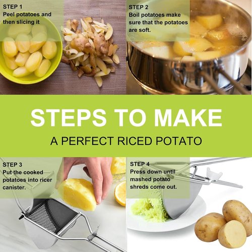 Heavy Duty Stainless Steel Potato Ricer Set by [Brand Name] - Professional Masher for Smooth Mashed Potatoes & Baby Food