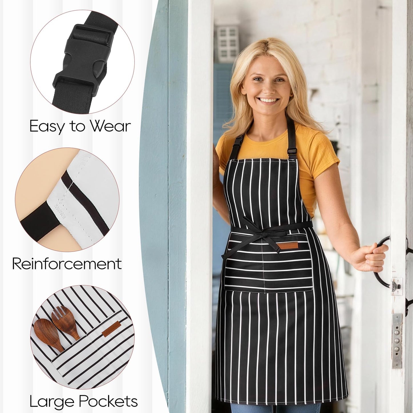 XLSXEXCL Kitchen Cooking Aprons Double Sided Adjustable Bib Chef Apron with 2 Pockets for Women Men Gardening Cooking Art Painting