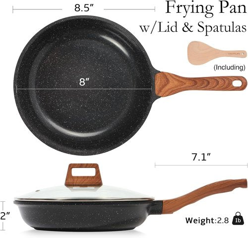 Eslite Life Nonstick Ceramic Frying Pan - Safe & Versatile Skillet with Lid | 8" Black, Compatible with All Stovetops