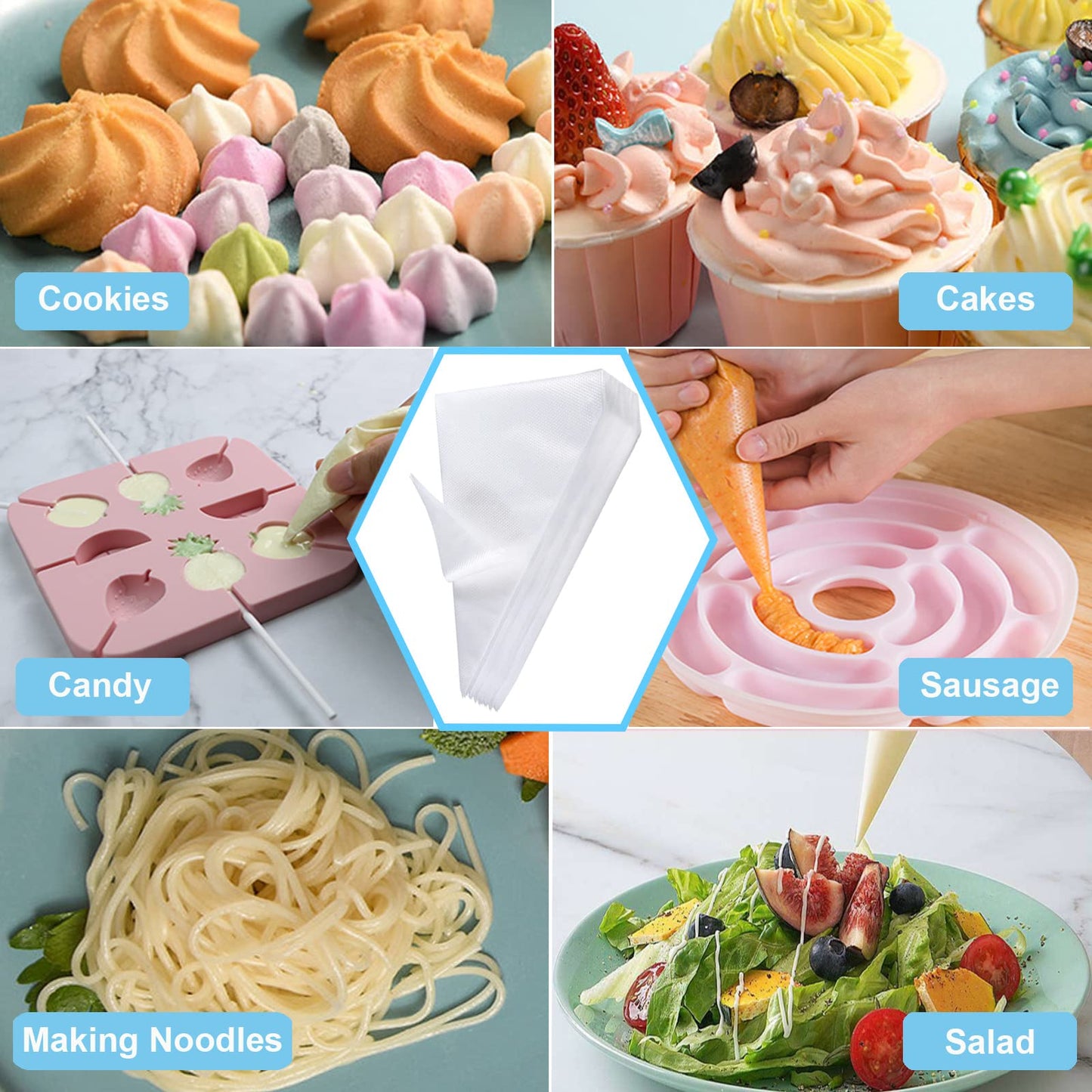 Piping Bags and Tips Set - 100 12Inch Disposable Pastry Piping Bags for Royal Icing with 7 Frosting Tips, 10 Icing Bags Ties, 2 Scriber Needle - Tipless Piping Bags Kit for Cookies & Cake Decorating