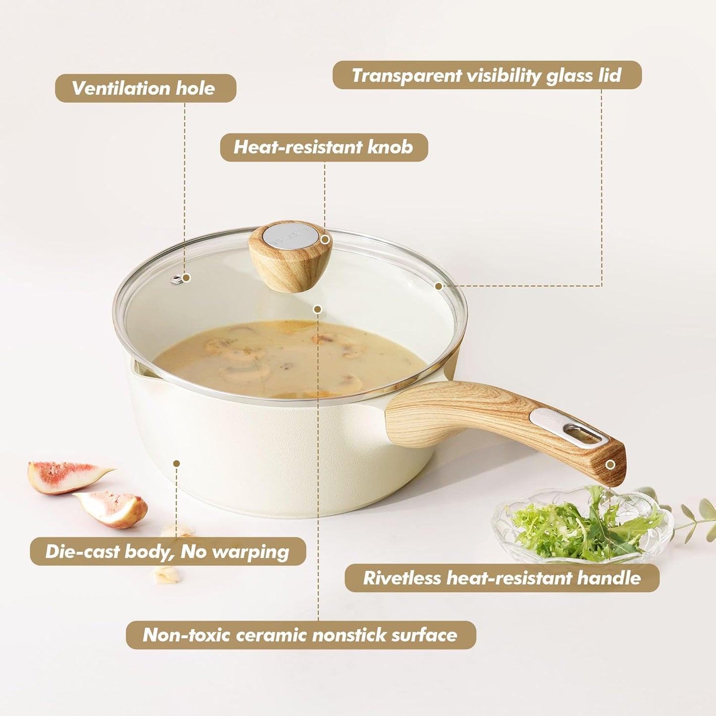 SENSARTE Nonstick Ceramic Sauce Pan Set - 2.0 & 3.0 Quart Cooking Pots with Lid | Induction Compatible, PFOA Free