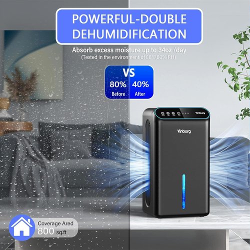 Dehumidifier | Skiennix 1000 Sq.Ft Small Quiet Unit with Auto Shut Off, Aromatherapy & 7-Color LED Light