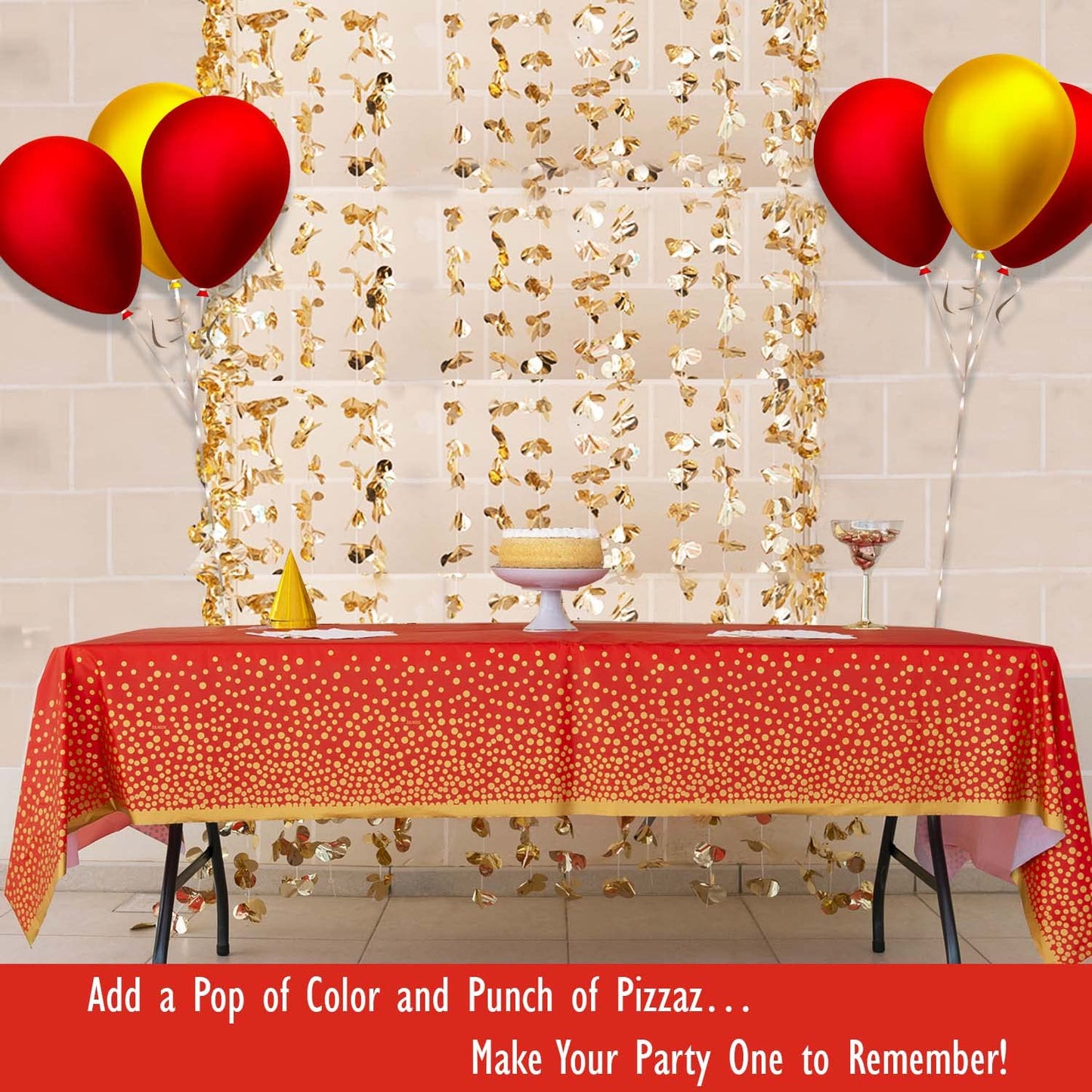 ZULADISE 2 Pack Premium Red and Gold Plastic Tablecloths – Thick, Durable, Reusable Table Covers (54 x 108 in) – Disposable Party Tablecloths for Birthday, Graduation, Christmas and Event Decorations