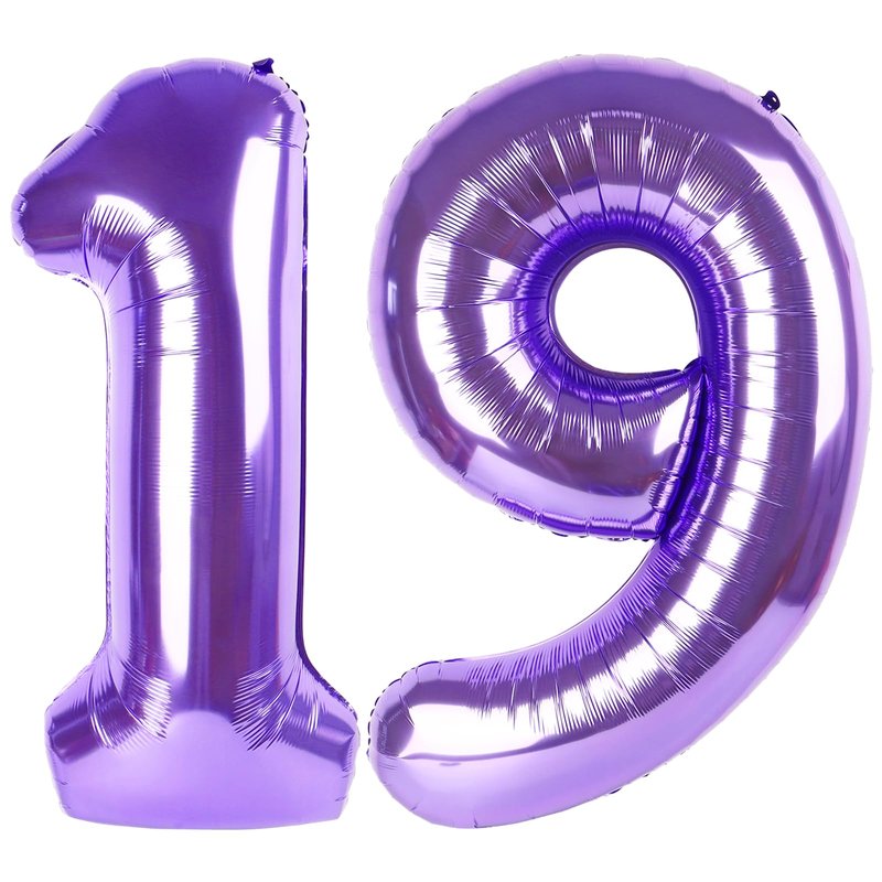 Purple Number 19 Balloon 40 inch, 19 Number Balloons, 19th Purple Birthday Decorations, 19 Year Old Girls Boys Party Supplies