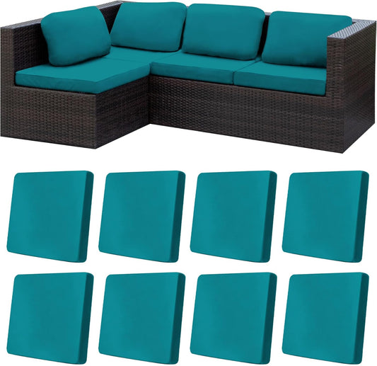 Skiennix 8-Piece Stretch Patio Cushion Covers - Washable Outdoor Sofa Slipcovers in Peacock Blue