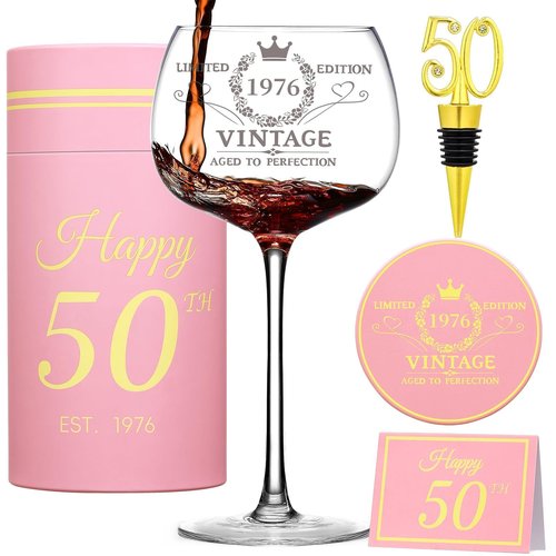 50th Birthday Gifts for Her - Limited Edition Wine Glass Gift Box Set - Unique 50th Bday Gift Ideas for Women, Friends, Sister, Mom, Wife, Daughter - 50 Years Old Gifts, Party Decorations Supplies
