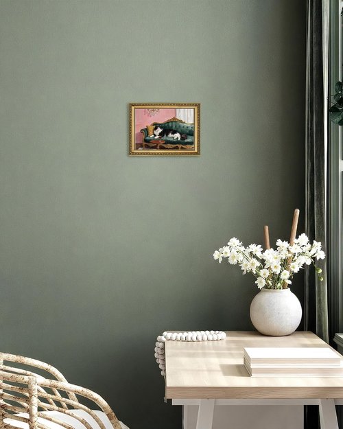 AIKETUO Vintage Black Cat Wall Art - Gold Framed Artwork for Bedroom & Living Room | 10" L x 8" W
