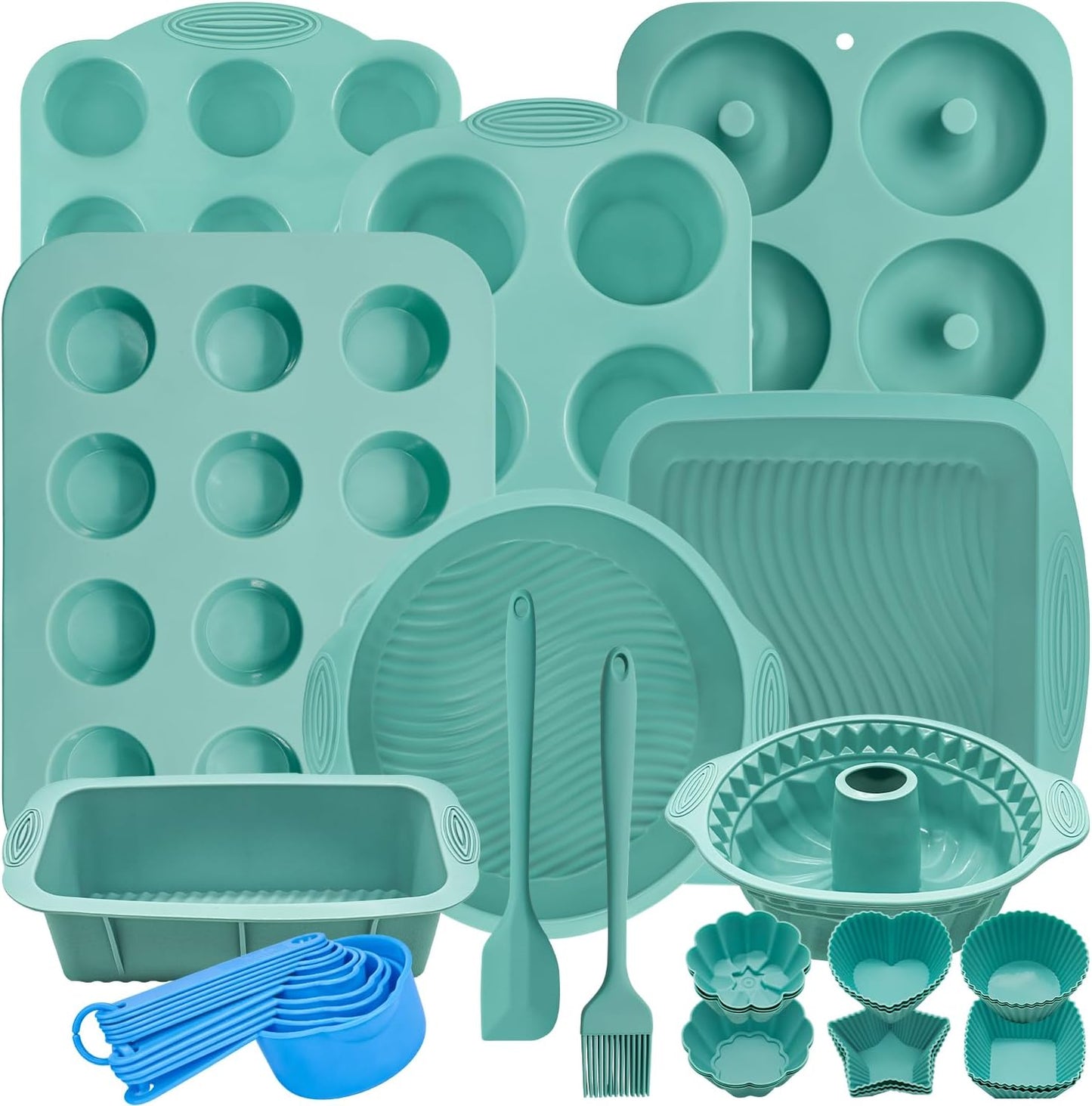 Skiennix Silicone Bakeware Set - 39 Nonstick Baking Pans with Cake, Muffin, and Donut Molds
