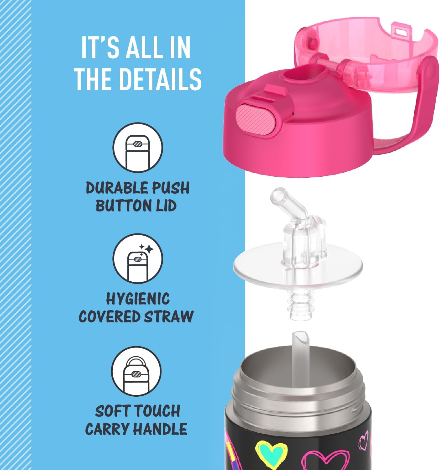 THERMOS FUNTAINER Water Bottle - 12 Ounce Kids Stainless Steel Vacuum Insulated - Peace Design