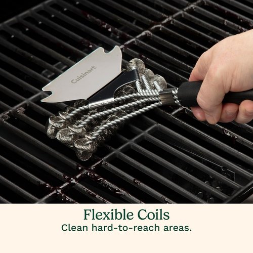Cuisinart 17” Stainless Steel Grill Brush - Triple Coil Design with Wide Scraper for Easy Cleaning