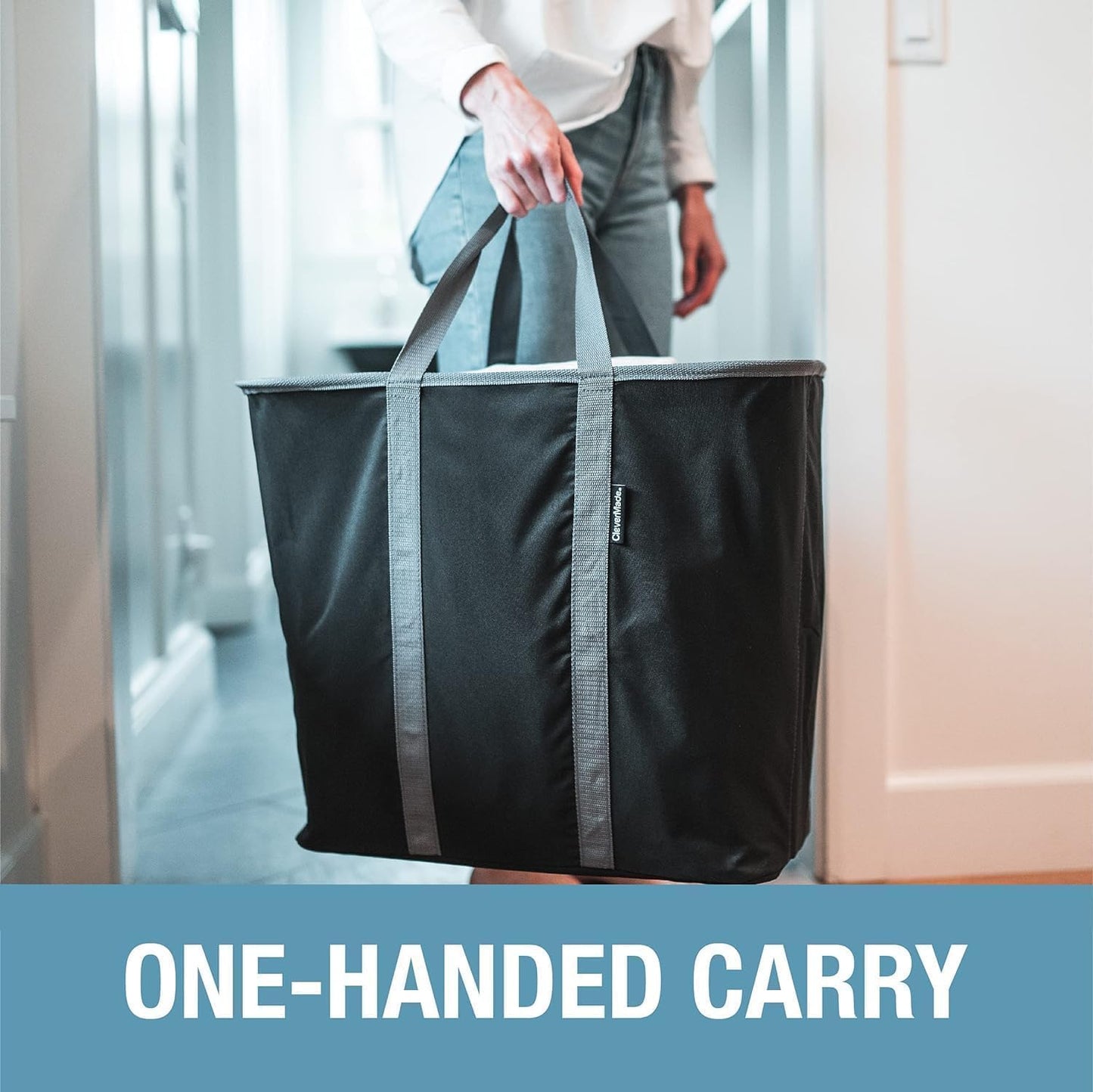 CleverMade Collapsible Laundry Caddy – Foldable Laundry Hamper & Tote, XXL 64L Pop-Up Laundry Basket with Handles, Space-Saving Laundry Organizer for Home & Travel, 2 Pack - Charcoal Gray