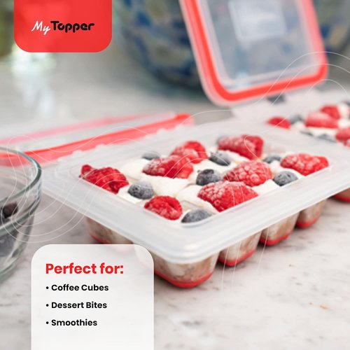 IceTopper Plus Ice Cube Tray - Easy Release Molds with 2 Lids, Stackable, 16 Cubes, BPA Free & Dishwasher Safe