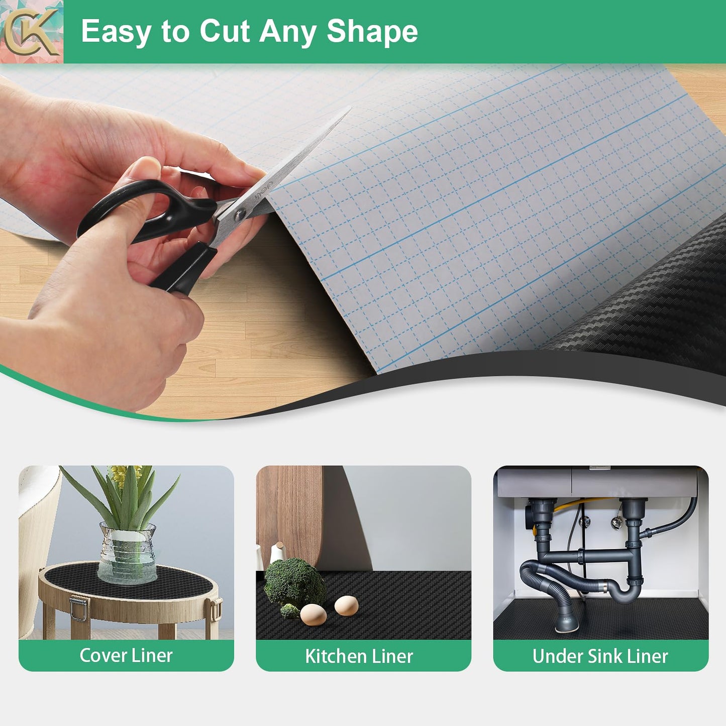 Self-Adhesive Shelf Liner Kitchen Liner, Waterproof Backed Paper Easy Peel and Stick Contact Liner Without Residue for Decor Your Desk Surface, Kitchen Countertops (Black, 23.6 x 236.2 inches)