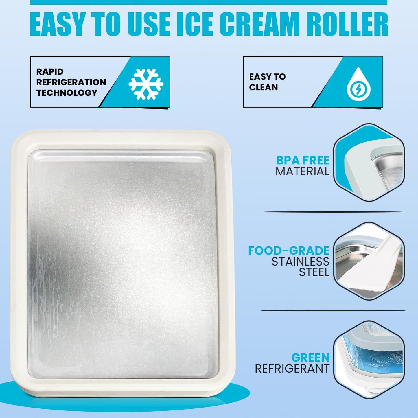 Rolled Ice Cream Maker by Extra Large | Create Instant Ice Cream with Family Fun - 14"x10" Manual Tray