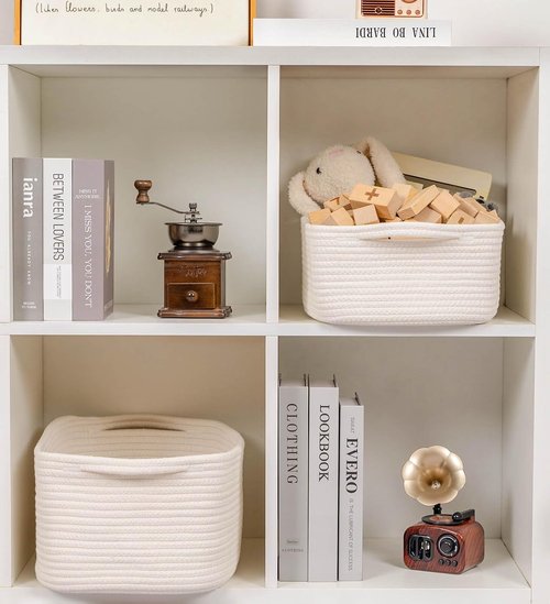 CubesLand Small Cotton Rope Basket - Cute & Durable Organizer for Nursery, Bathroom, or Closet Storage