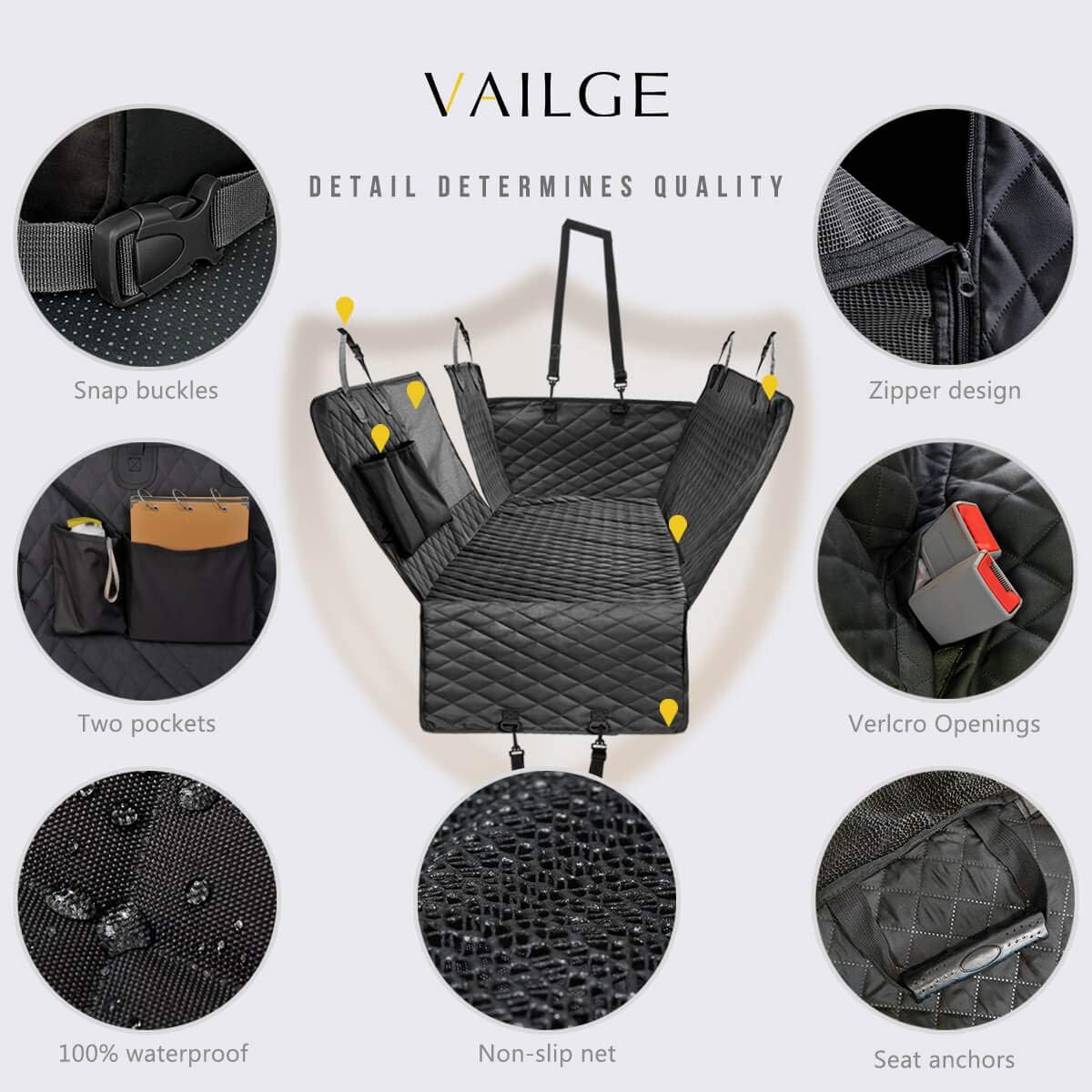Vailge Dog Car Seat Cover - 100% Waterproof Hammock with Mesh Window | Scratch-Resistant, Antislip Design