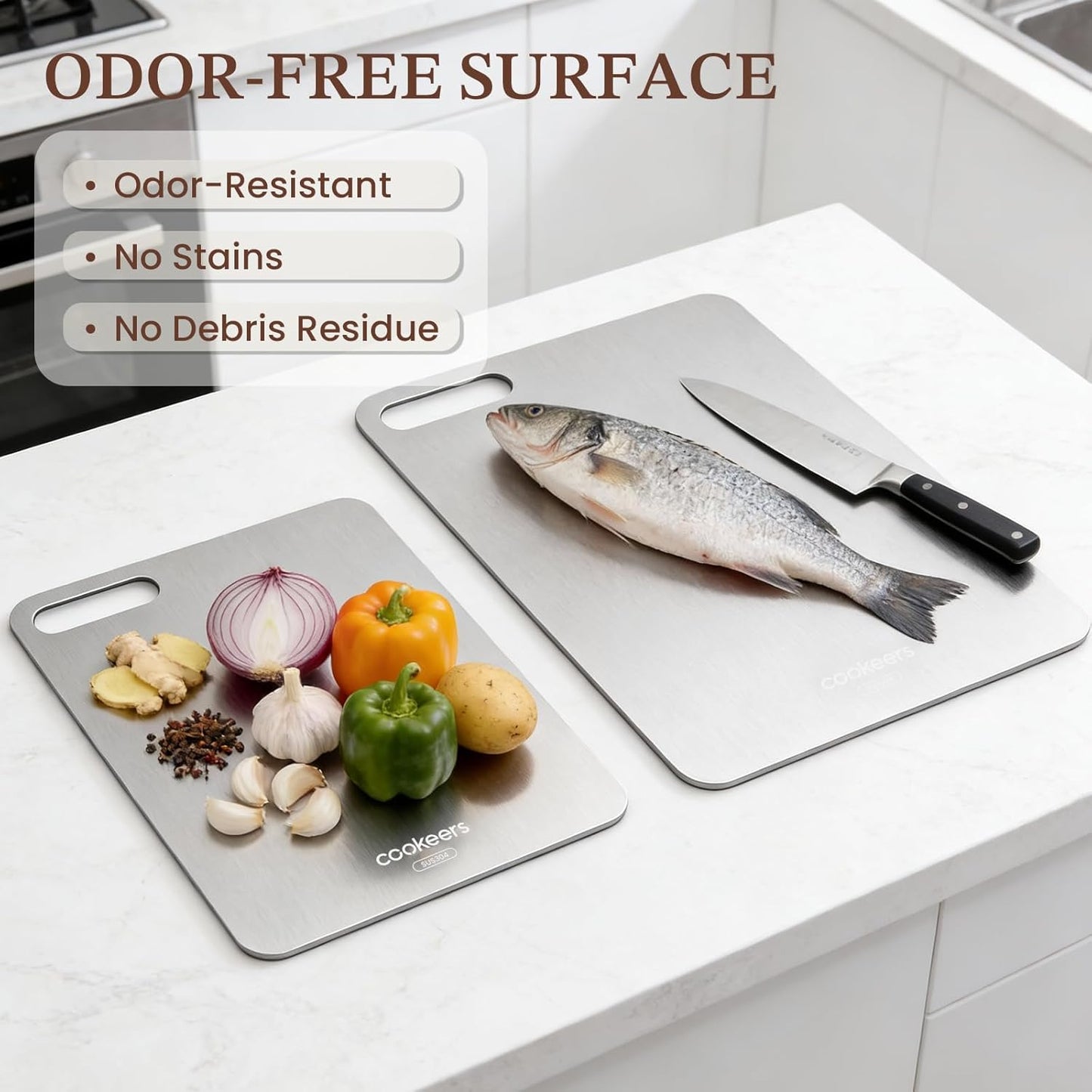 Stainless Steel Cutting Board - Non-Toxic, Odor-Resistant Kitchen Chopping Board | 13.5”L x 10”W, Dishwasher Safe