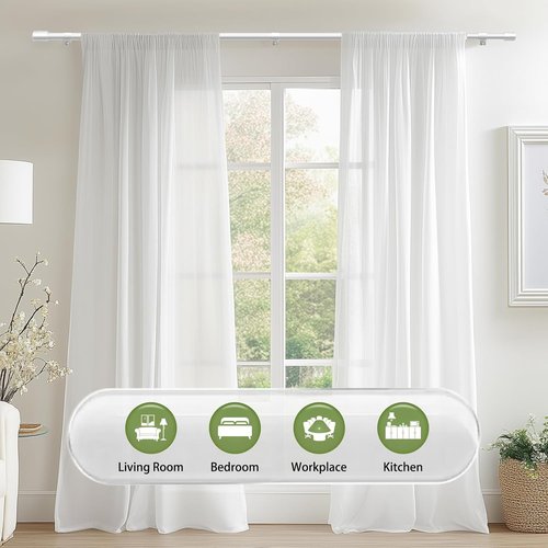 Adjustable 5/8” White Curtain Rods by [Brand Name] | 30-90 Inch for 30-84 Inch Windows