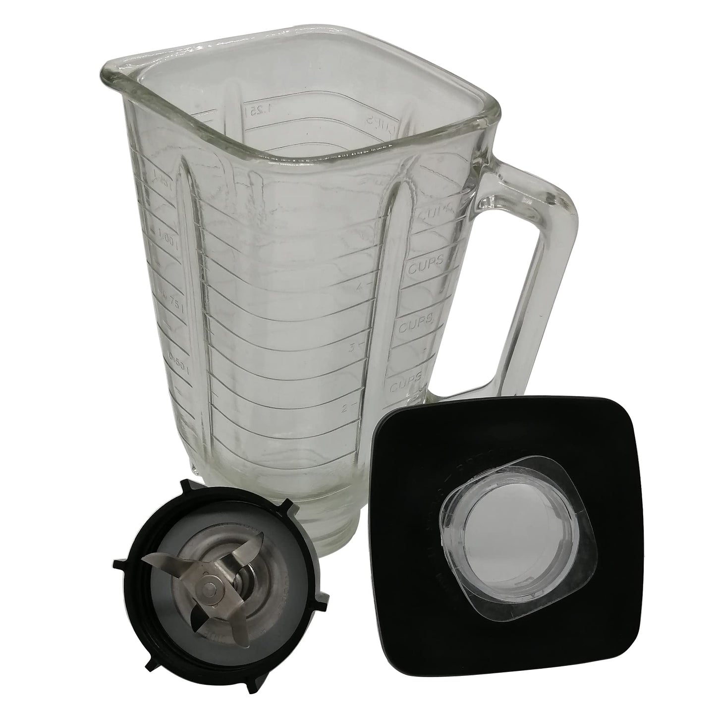 Replacement Blender 5-cup Glass Jar with Jar lid and Stainless Steel 4-point Ice Crushing Blade, Jar Bottom Cap 148381-000-090,Compatible with Oster Classic and OSTERIZER Series Blender