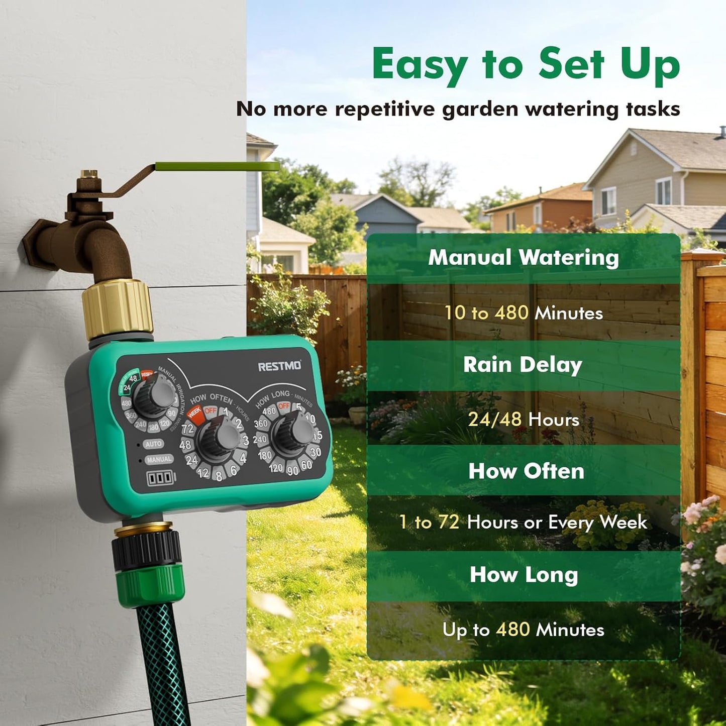 RESTMO 3-Dial Analog Sprinkler Timer - Brass Inlet & Outlet | Easy Setup for Automatic Drip Irrigation