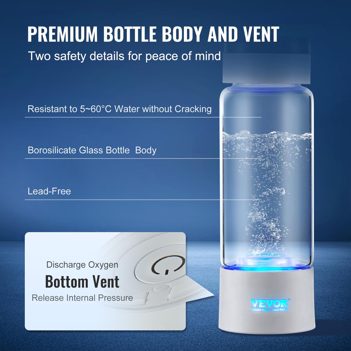 VEVOR Hydrogen Water Bottle, Hydrogen Water Bottle Generator up to 2000 ppb, 380ml Portable Hydrogen Water Machine, SPE Technology hydrogen water generator with Nasal Inhalation Tube and Self-Cleaning