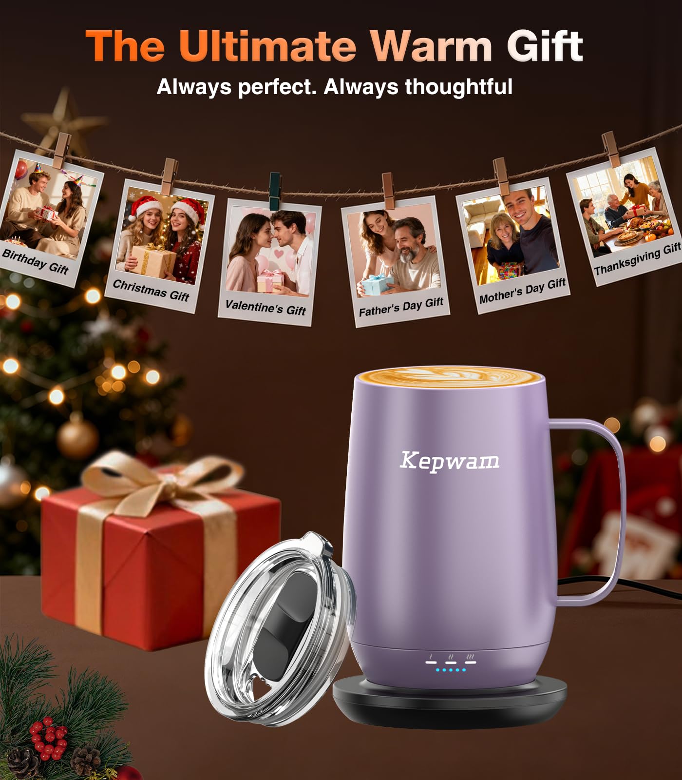Kepwam Heated Coffee Mug T2-Plus, 20oz Leading Large Capacity Self Heating Mug, Up to 8 Hrs Battery & Hot Up to 149℉, Smart Coffee Mug for Women, Men