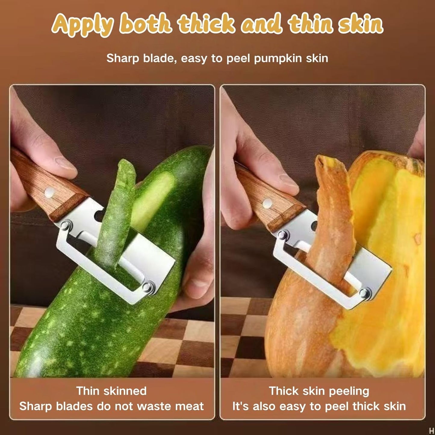 Skiennix Multi-Functional Kitchen Peeler - Premium Wooden Handle & Stainless Steel Blade | 2 Pack for Easy Vegetable & Fruit Peeling