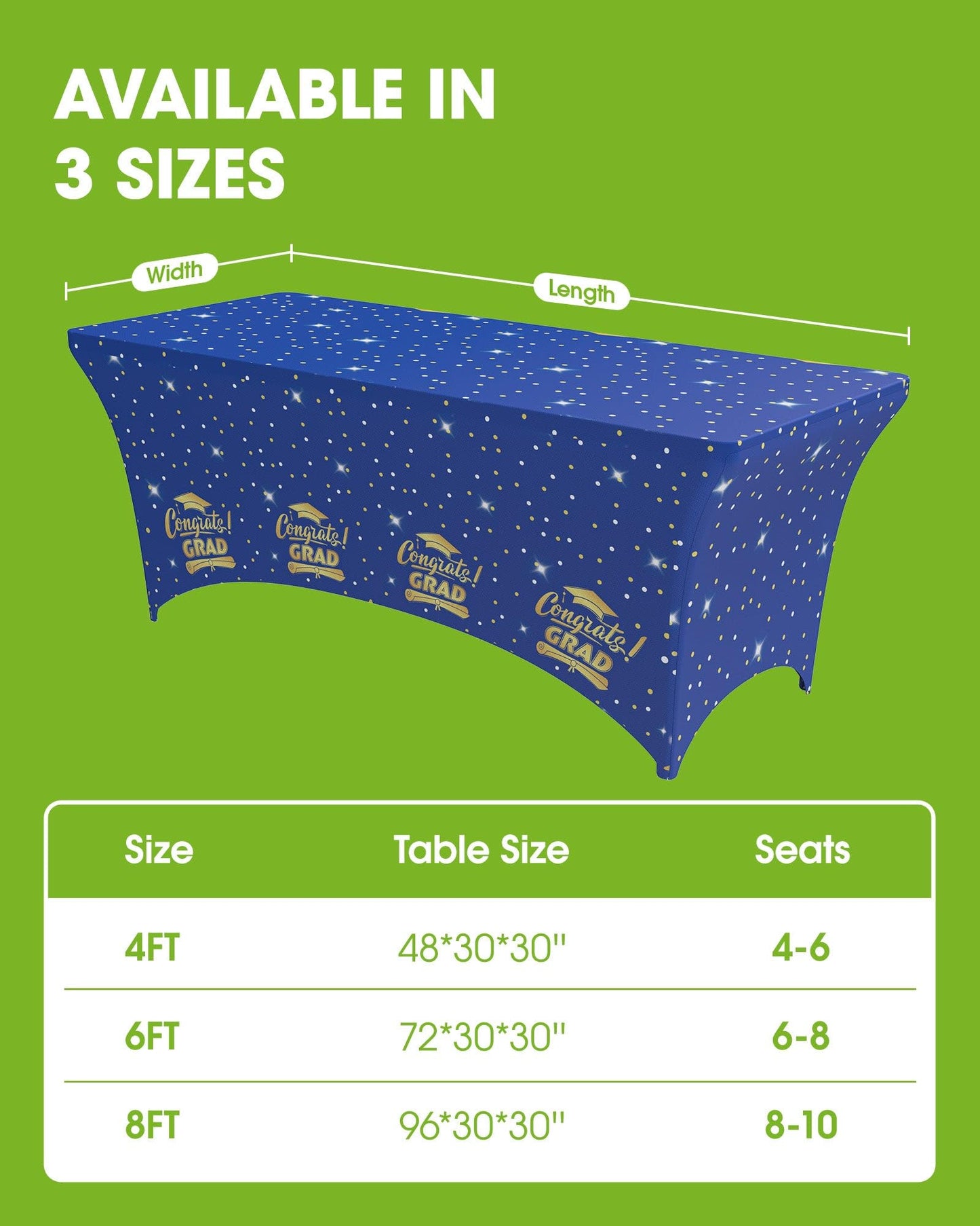 Pureegg Graduation Decorations 2026 Spandex Tablecloth 6ft - 2 Pack, Class of 2026 Blue Fitted Stretch Rectangle Table Cover, Wrinkle-Free Tight Tablecloth for Graduation Party, Banquet