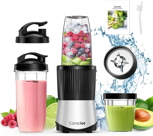 Consciot CB08 11-Piece Blender - Powerful 900W for Smoothies, Shakes & Baby Food | 3 Portable Cups & Lids